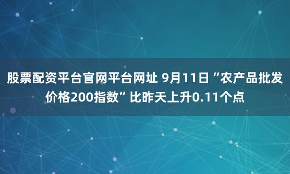 股票配资平台官网平台网址 9月11日“农产品批发价格200指数”比昨天上升0.11个点